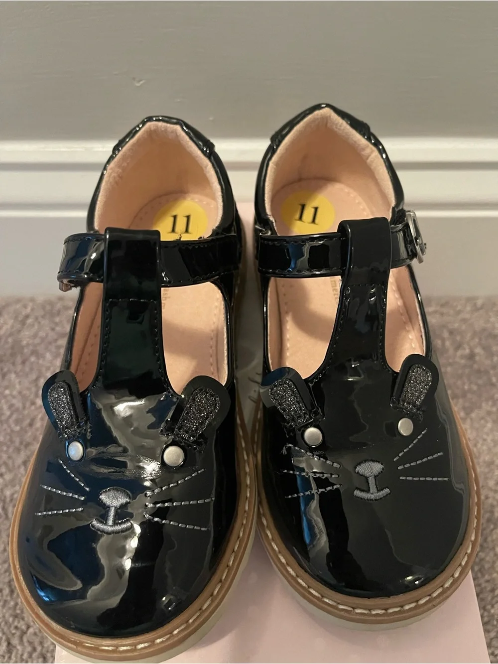 cupcakes & cashmere Black Patent T-Strap Cat Face Mary Jane Shoes